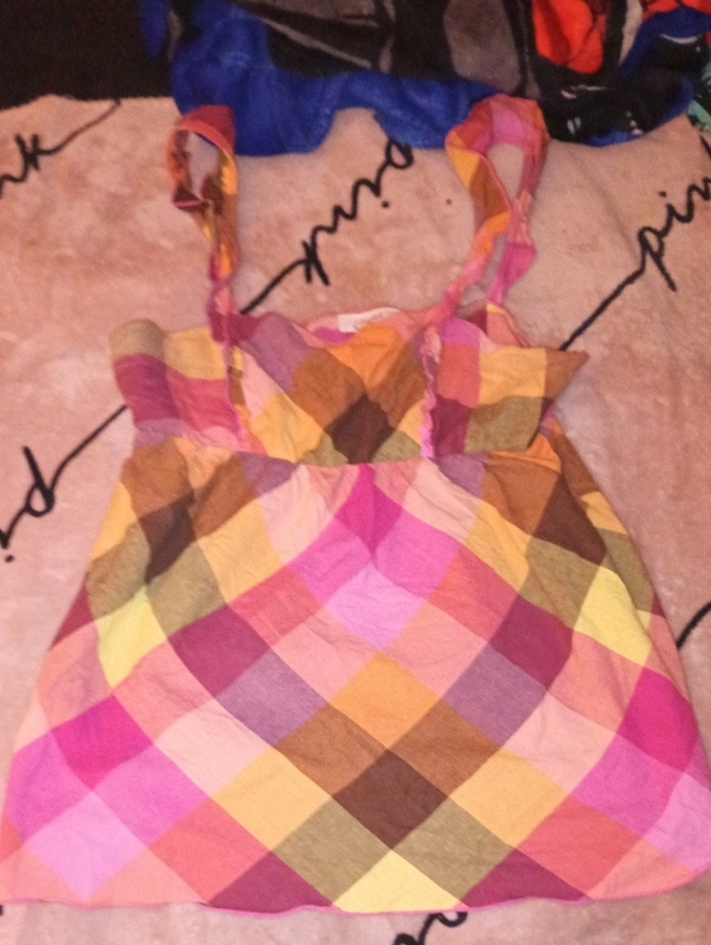 Candie's Pink Yellow Orange Plaid Tank Top
